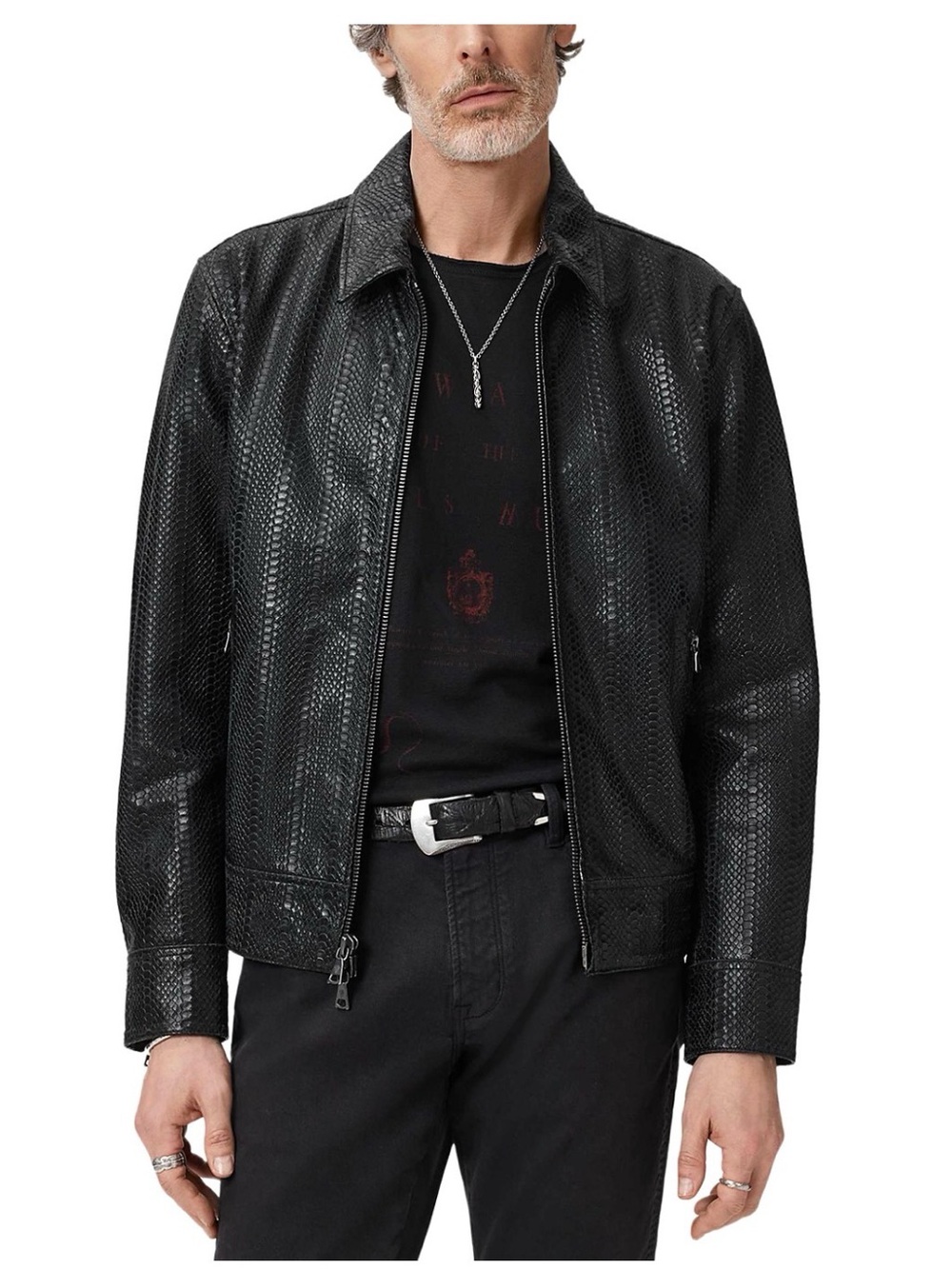 $898 NWT John Varvatos Benjamin Snake Embossed Leather Jacket Size EU 50 USA 40